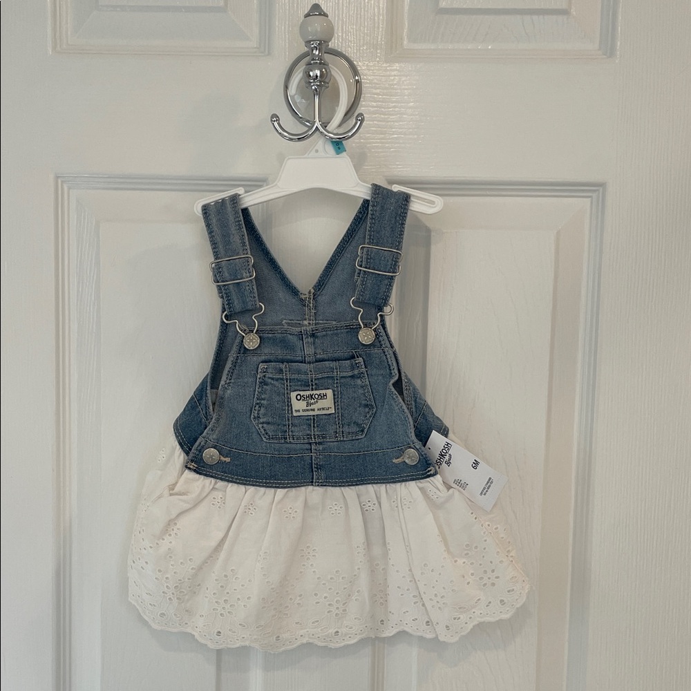 OshKosh B'gosh Blue Denim Jumper with White Eyelet Skirt